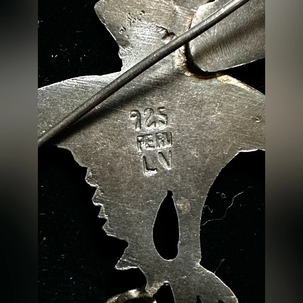 Vintage Peru 925‎ Sterling Silver Eagle Brooch Signed LV 4”